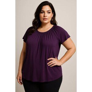 Womens Plus Sz XXL Purple Peasant Tunic Top George Gathered Stretchy Casual